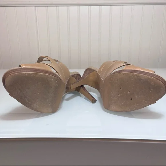 Nine West Marcalie Tan Leather Platform Sandals Strappy Peep Toe Block Heel sz 9 - Picture 9 of 16